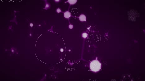 animation of chemical shapes and mathematical formula moving in purple background