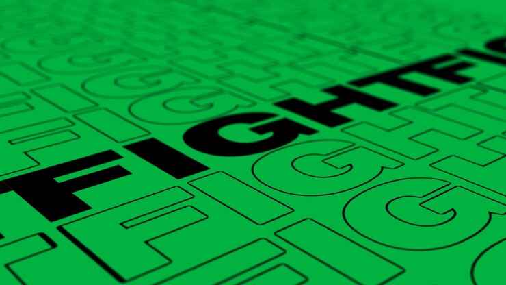 Animazione del testo "fight" in bianco e nero che si ripete e si allinea su sfondo bianco.