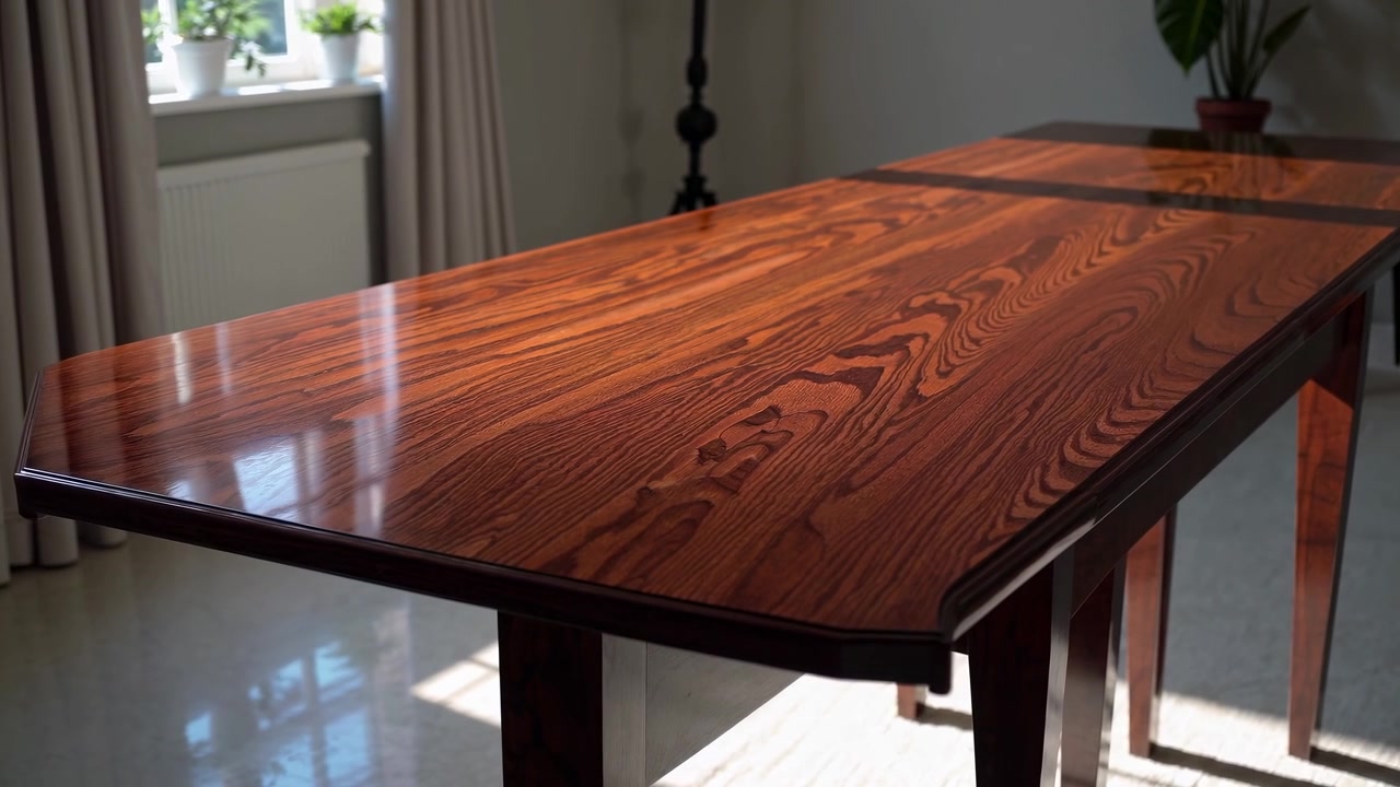Polished Wooden Dining Table in a Bright Modern Room
