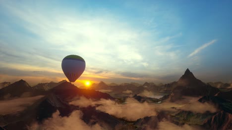 beautiful inspirational landscape with hot air balloon flying in the sky, travel destination