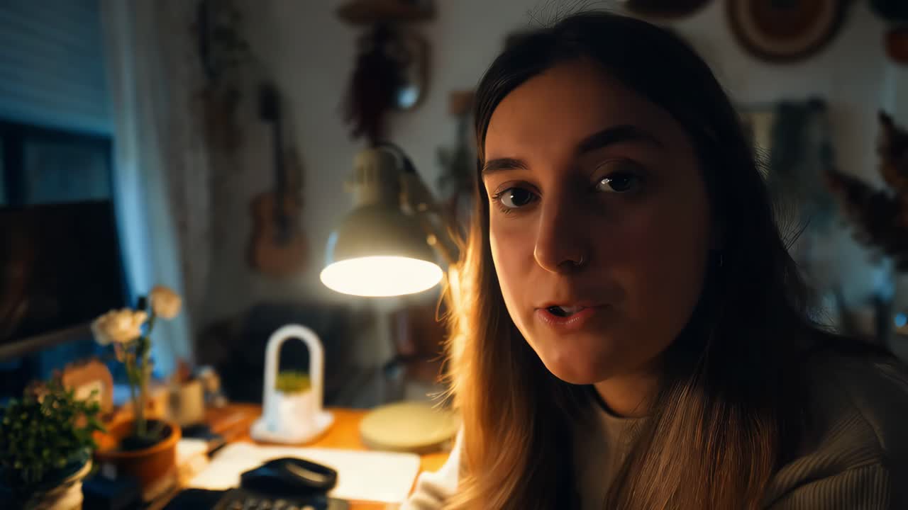 mujer joven estudiando en casa