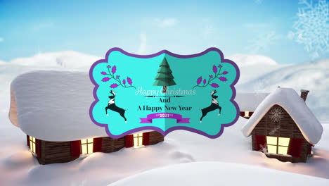 Animation-Von-Weihnachtsgrüßen-über-Häusern-In-Winterlandschaft