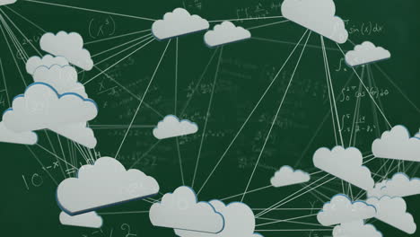 animación de la red de conexiones con iconos sobre ecuaciones matemáticas en fondo verde