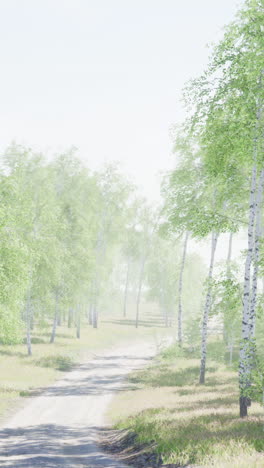 misty birch forest path