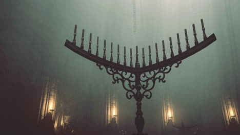 elegant menorah surrounded by soft candlelight in a dimly lit room