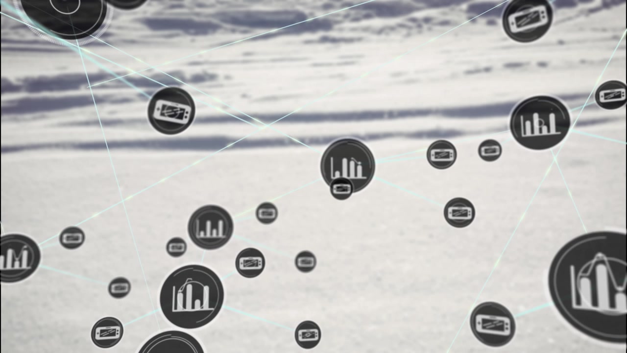 Animation of network of digital icons against grey background