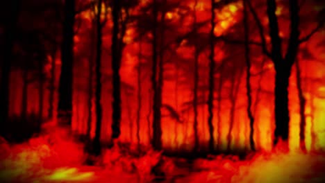 forest fire inferno: burning trees and smoke