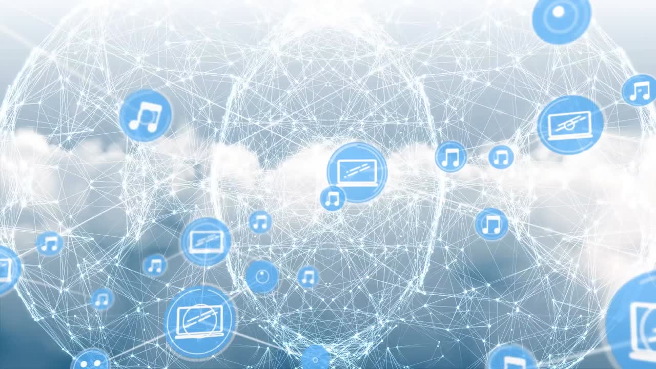 la animación digital muestra un patrón de imagen de espejo moviéndose sobre un cielo nublado.