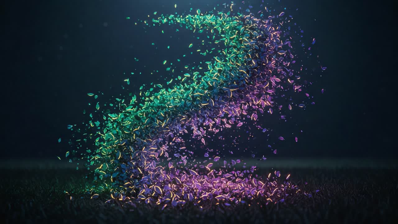 A Dynamic Display of Colorful Particles Creating a Stunning Visual Flow Amidst a Dark Background with an Organic Form