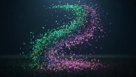a dynamic display of colorful particles creating a stunning visual flow amidst a dark background with an organic form