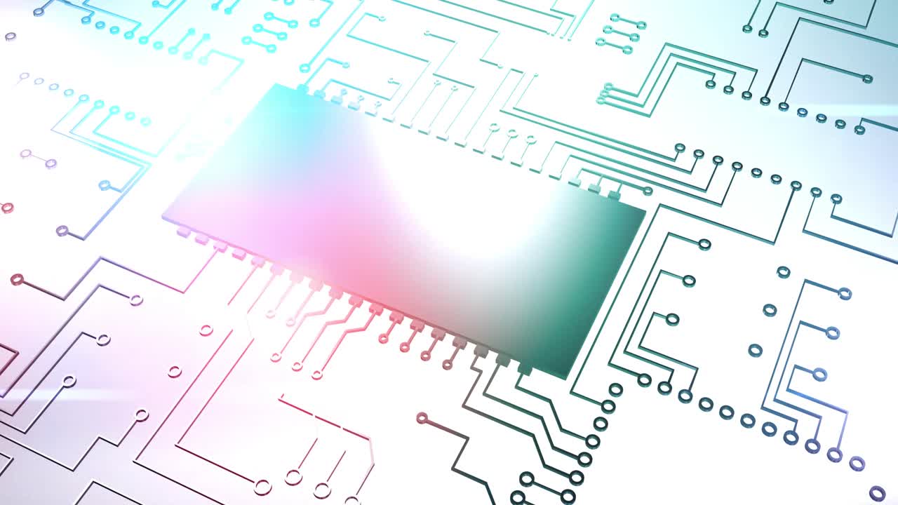 백색 배경 위에 있는 컴퓨터 회로판 요소의 애니메이션