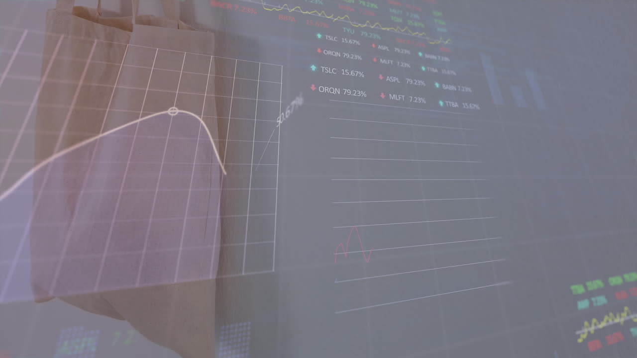 animación de datos financieros y gráficos sobre la bolsa de compras.