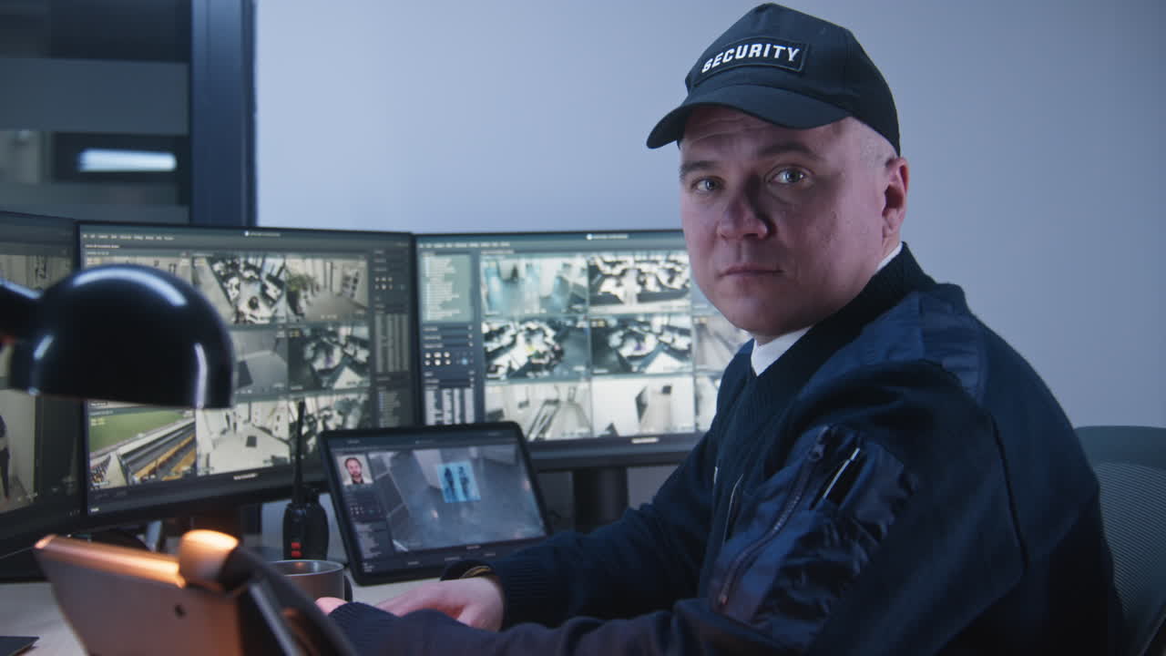 guardia de seguridad en la sala de control