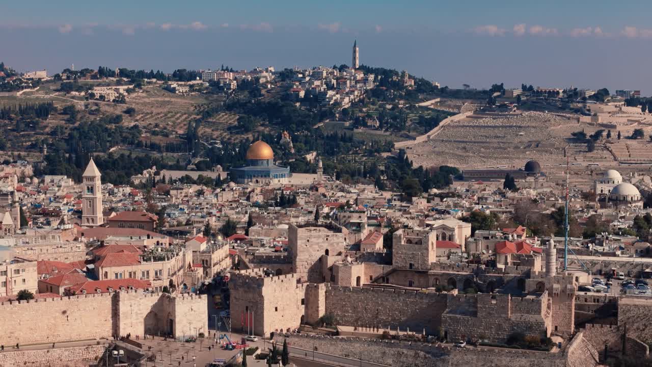 Jerusalem, Den Gamle Bys luftfoto, Klippemoskéen og Oliebjerget