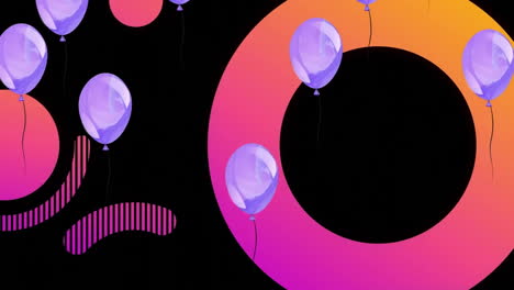 Animación-De-Globos-Morados-Y-Círculos-Vibrantes-Sobre-Fondo-Negro