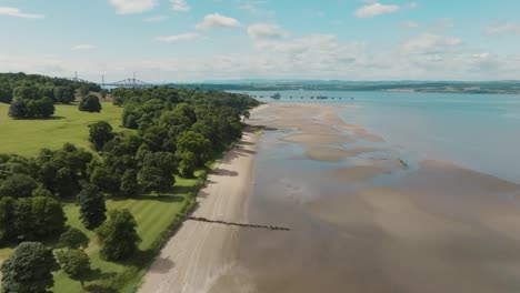 aerial of scottish beach south queensferry, edinburgh