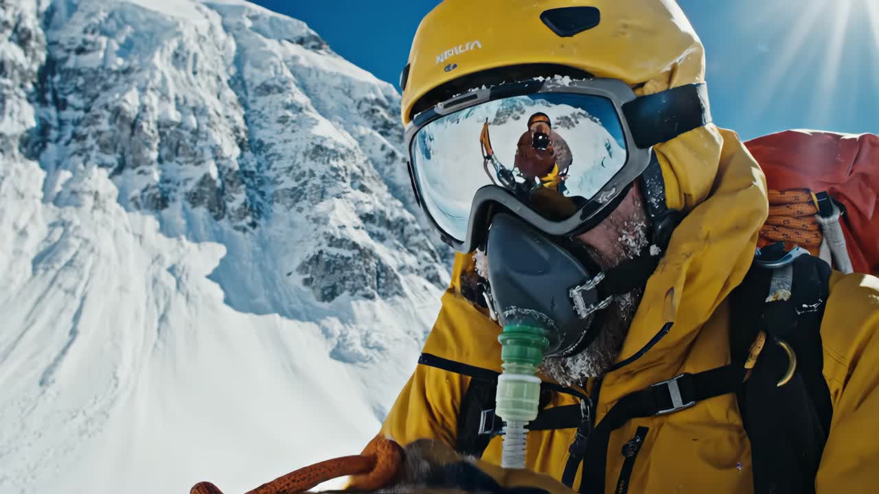 Mountaineer climbing a snow-covered mountain
