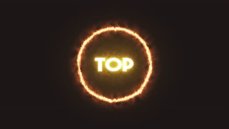 animation: the word top, appearing inside a fire ring