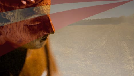 animación de la figura de buda moviéndose sobre la bandera estadounidense