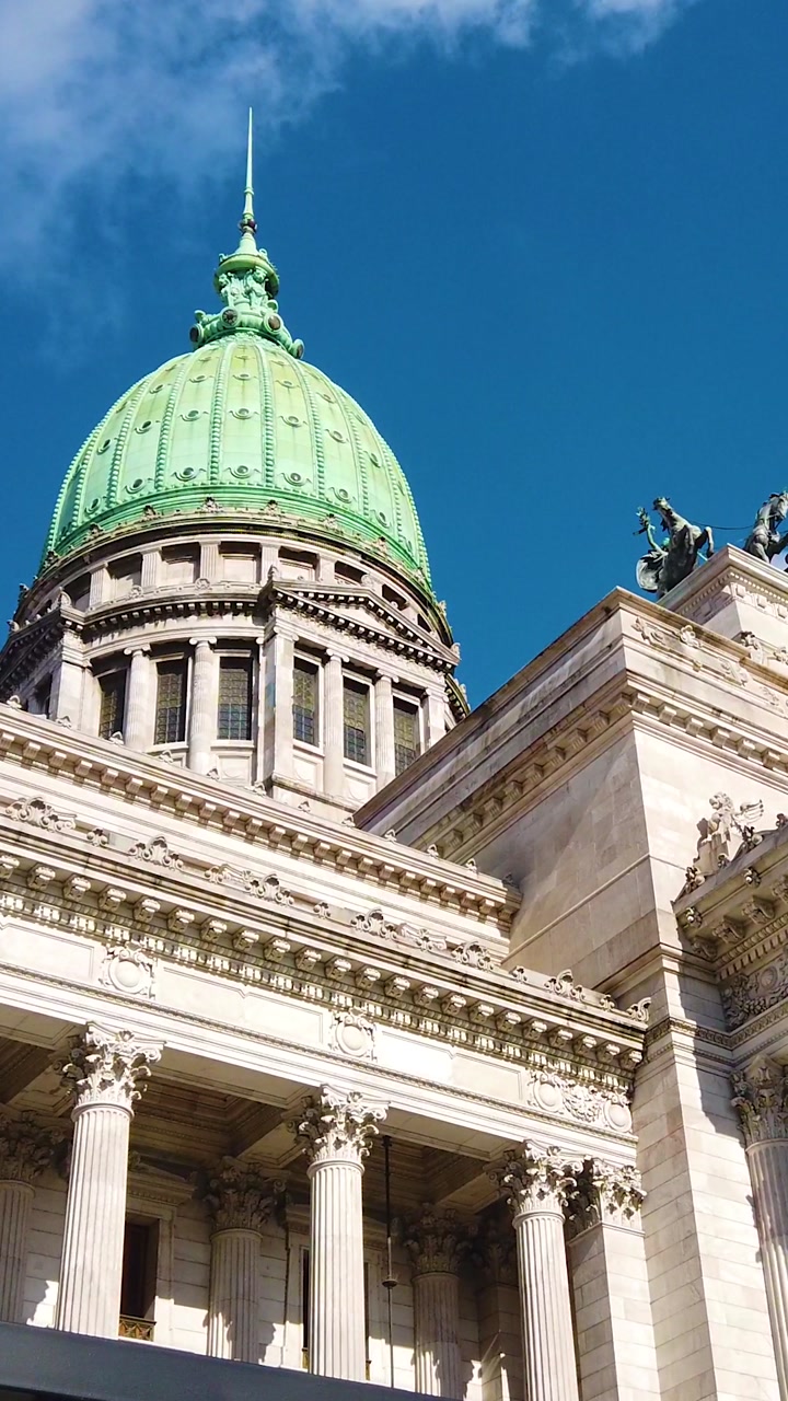 Vertical Details of National Congress entrance Facade in Argentina, Buenos Aires city iconic Landmark