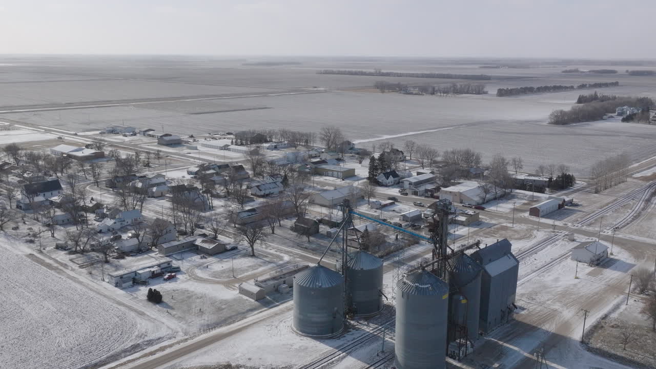 Winter Aerial View of Fertilizer Plant and Adjacent Rural Town