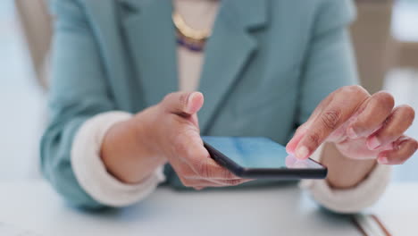 office, cellphone and professional person hands