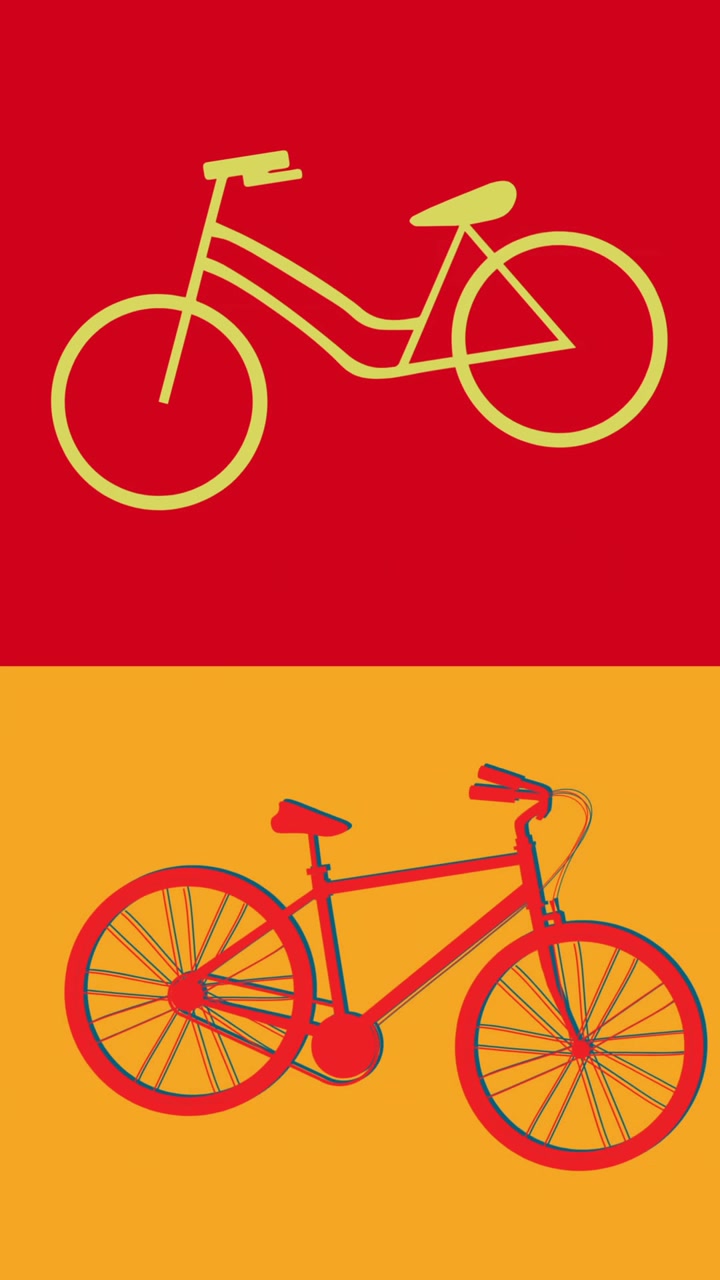 Animation of bicycle icons on red and yellow background