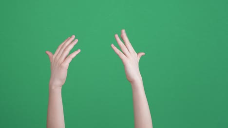 hands gesture. welcome, inviting sign on chroma key green screen background