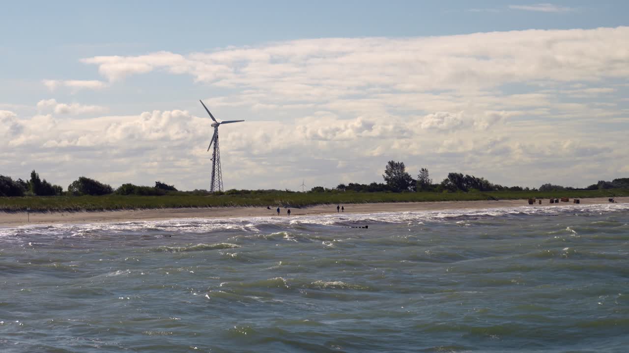 single windmill on the beach of the baltic sea