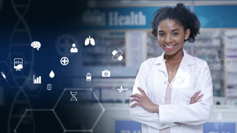 a medical professional standing in a pharmacy