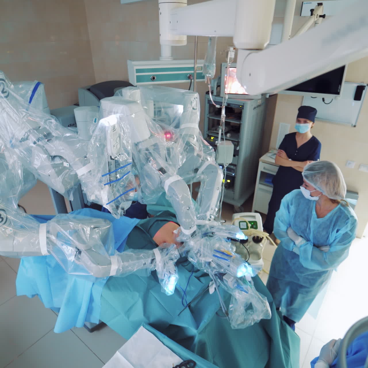 Da Vinci Surgery. Medical operation involving robot. Future of Medicine