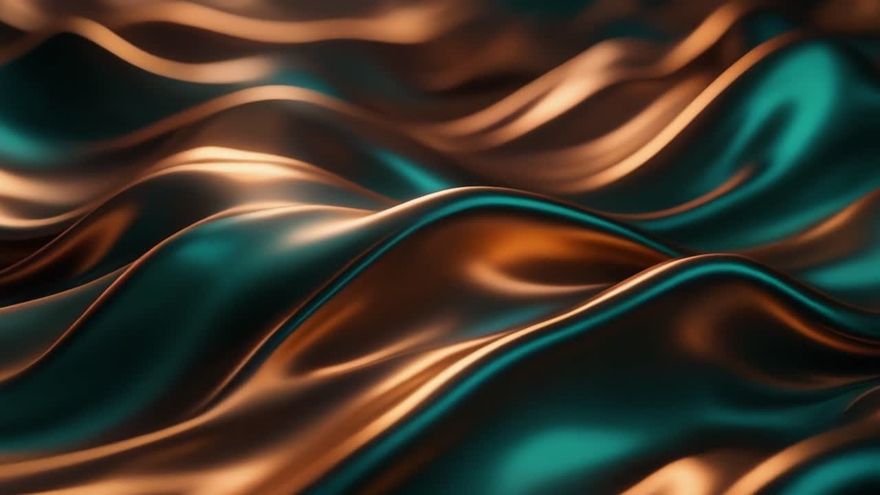 Onde Metalliche Astratte che Fuiscono nei Colori Verde Acqua e Oro