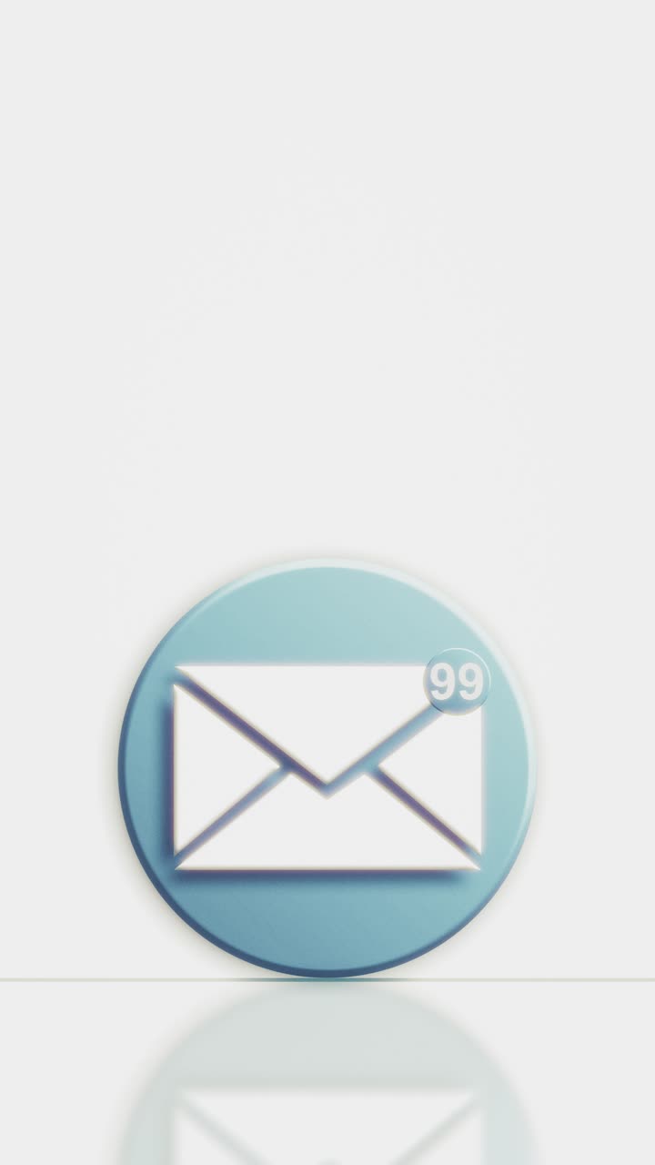 A looping 3D icon of a mail envelope with an animated red notification badge. This motion graphic represents incoming emails, alerts, and unread messages, including spam and junk mail