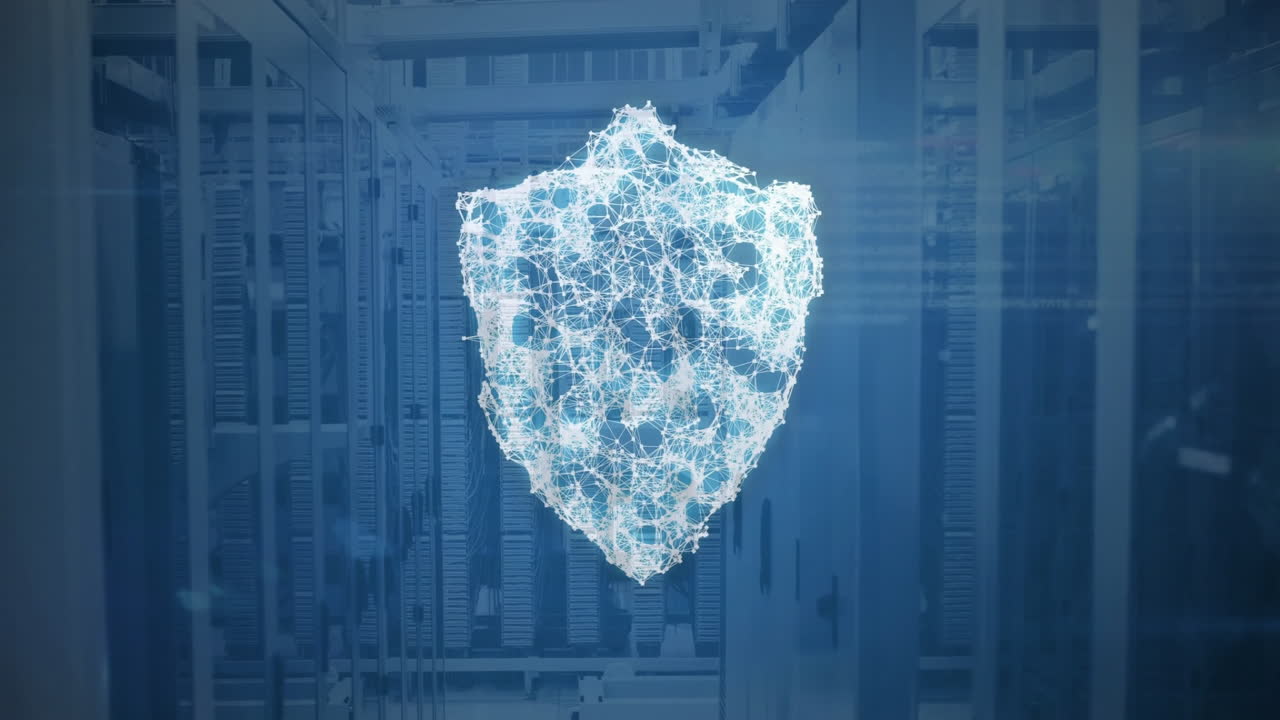 Digital shield animation over server racks in data center environment