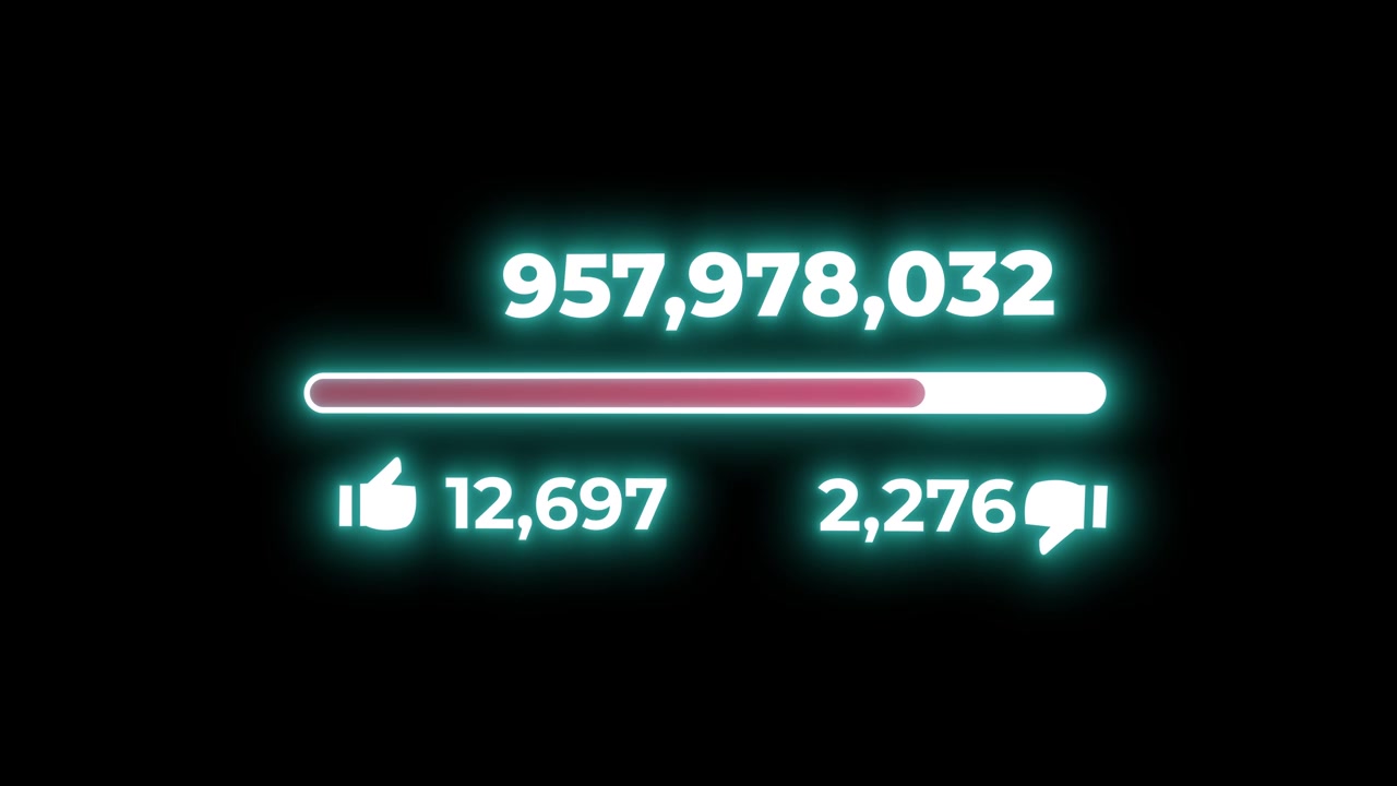 Social Media Engagement Counter Animation With Rising Numbers and Like Dislike Icons on Black Background 3D