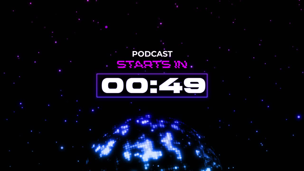 Podcast Countdown Timer with Digital Globe and Neon Effects