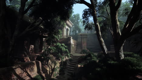 ancient temple ruins in a lush jungle