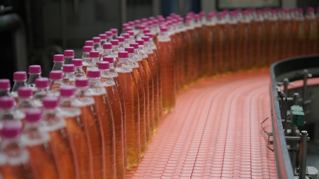 공장에서 음료 생산 라인