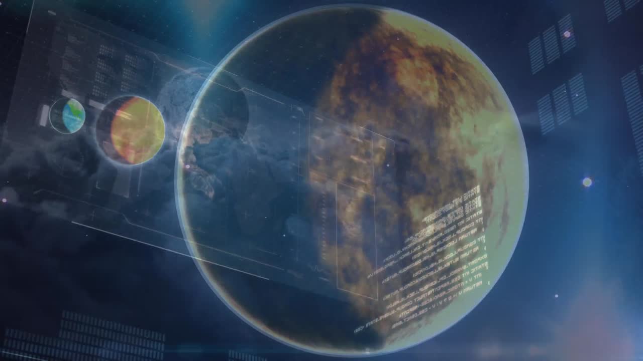 Animation of data processing over globe on black background