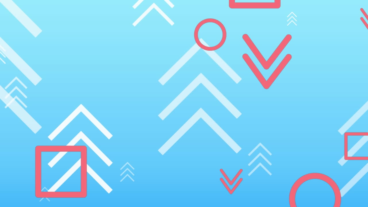 animación de formas y flechas sobre fondo azul