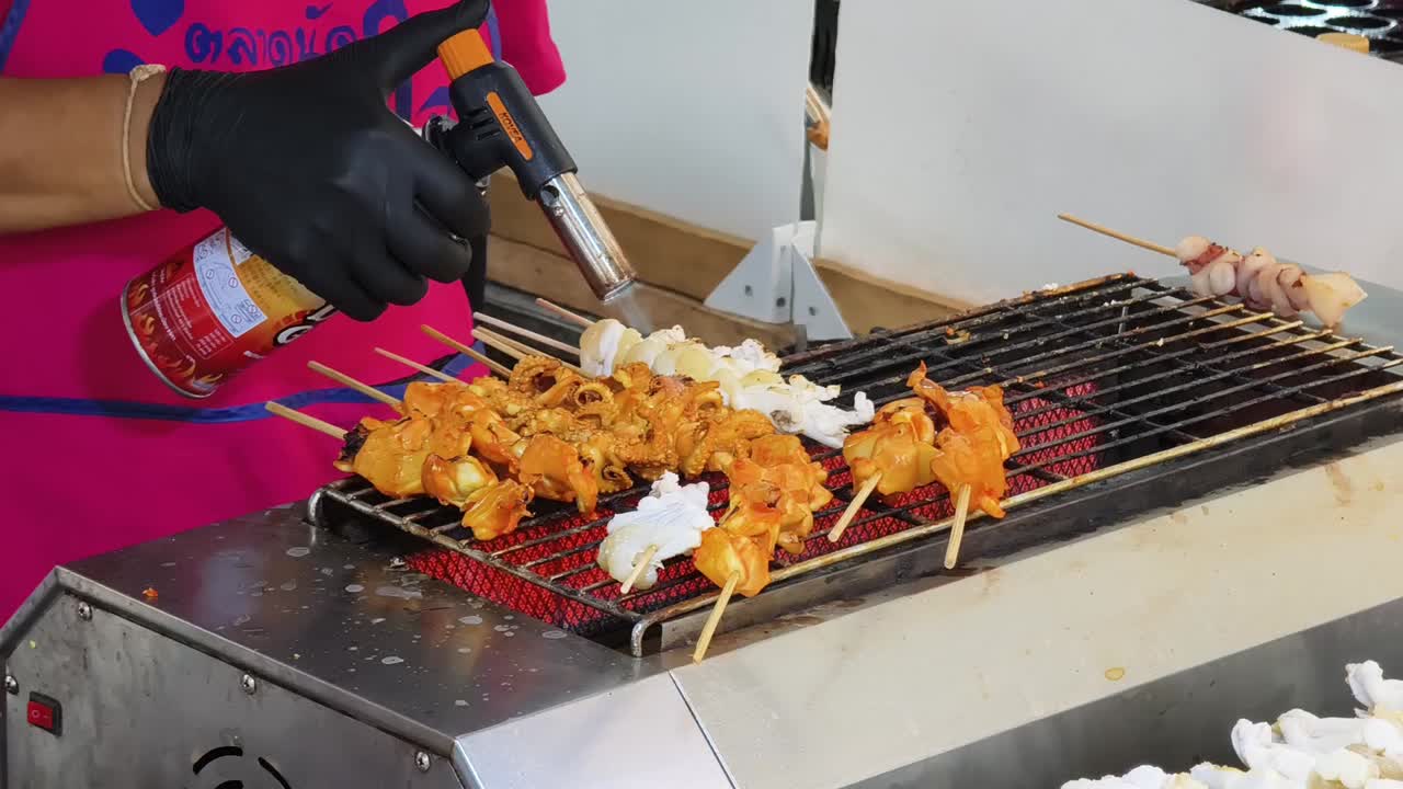 그릴 오징어 거리 음식