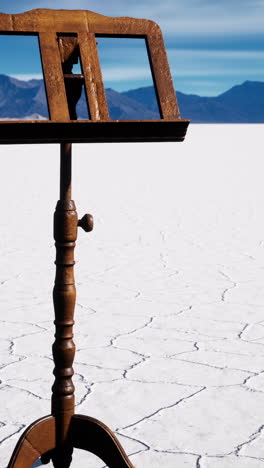 wooden music stand in a salt flat desert