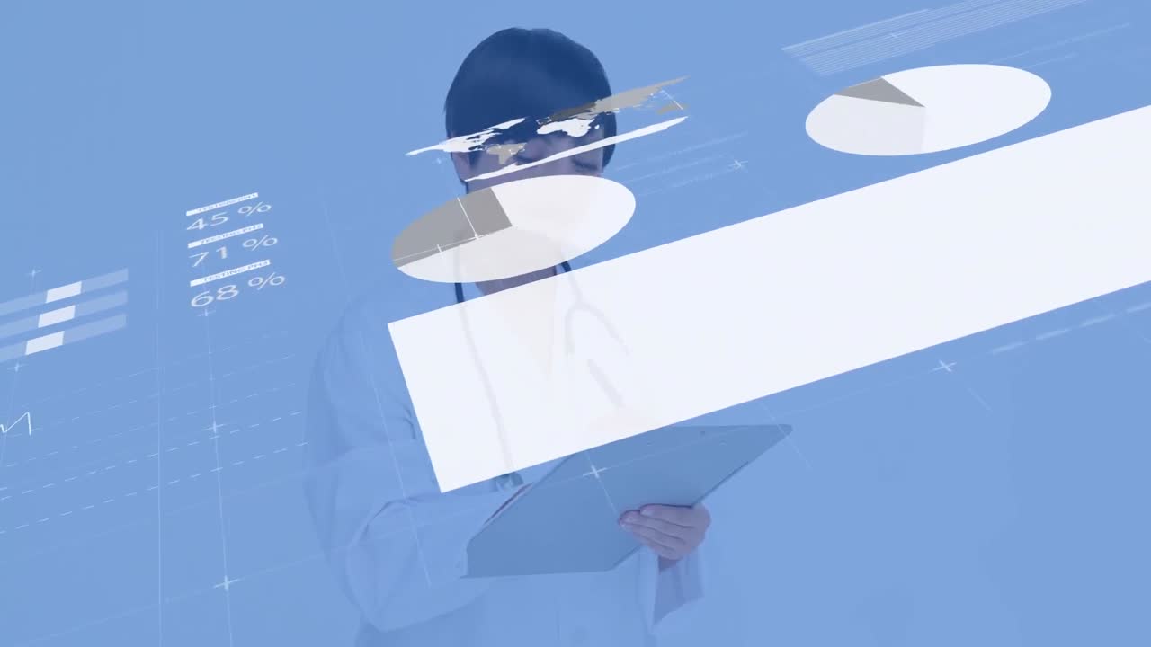 백인 여성 의사에 대한 데이터 처리 애니메이션