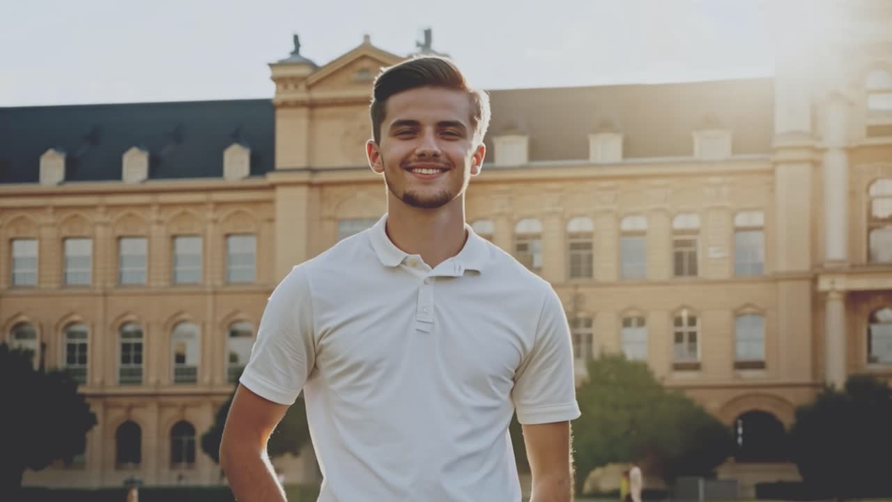 hombre sonriendo frente a un edificio