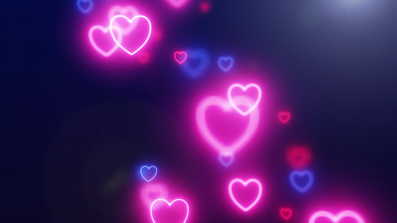 Glowing Neon Hearts Background Loop