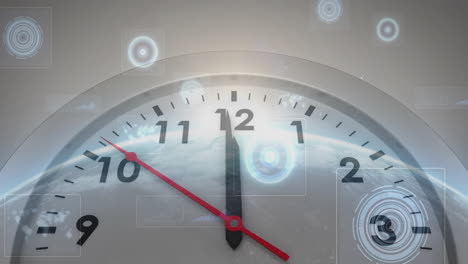 glowing digital elements and abstract data symbols on clock face animation