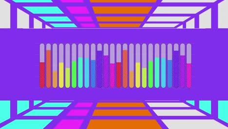 gráfico de barras de color arco iris en púrpura con fondo de cuadrícula púrpura en movimiento