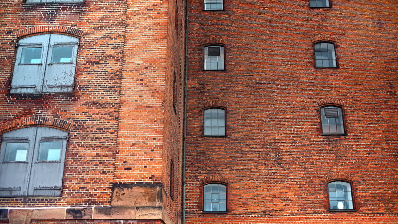 Close up of a large brick building in Copenhagen, Denmark