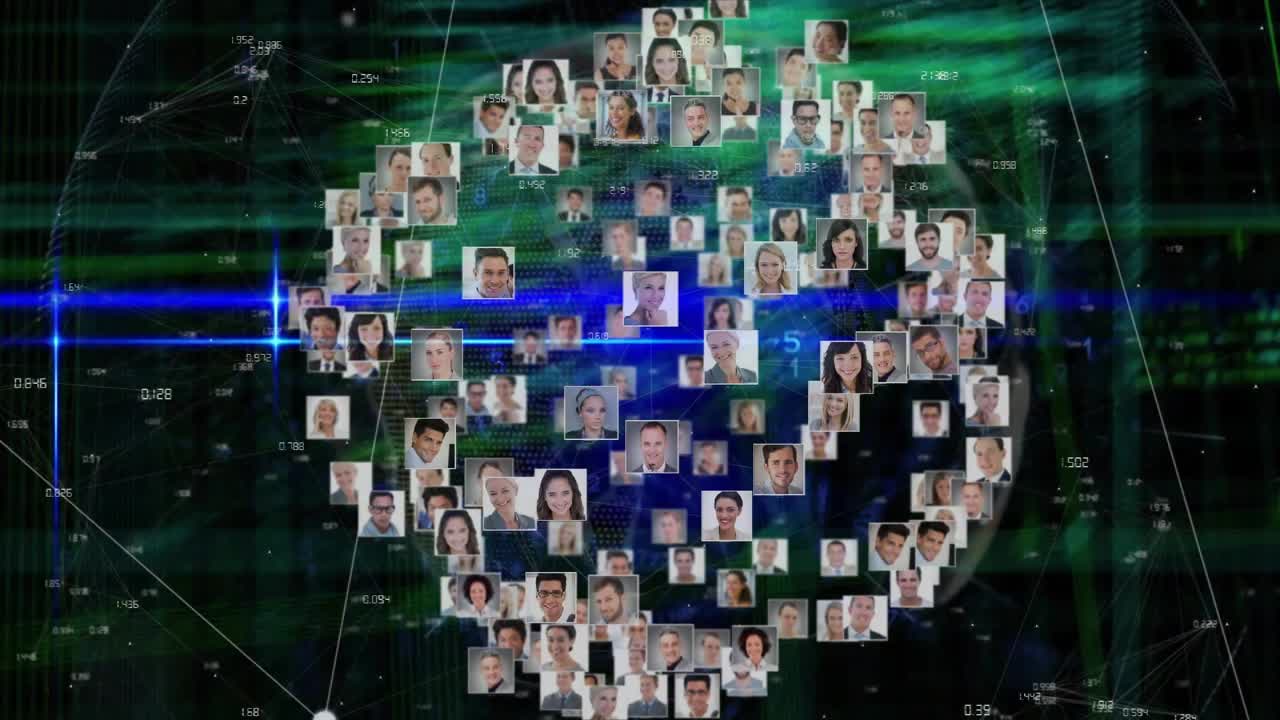 Animation of network of connections with business people over data processing