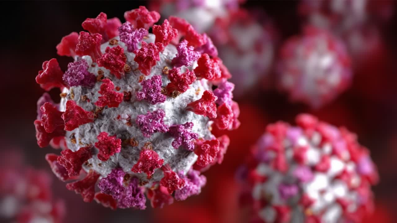 Microscopic Visualization of Viral Particles - Detailed Examination of Viral Structure and Composition in a Close-Up Observation of Infectious Agents